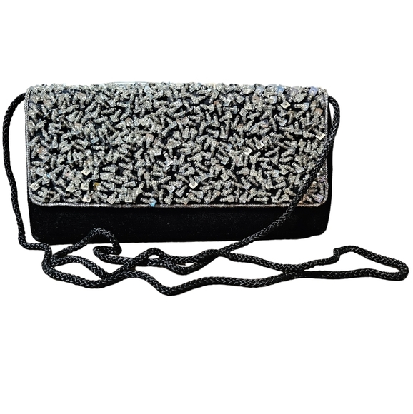 Beautiful black and silver convertible clutch, shoulder purse, formal - Picture 2 of 5